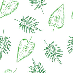 Vector seamless background with green philodendron leaf