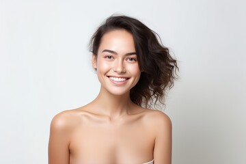 Portrait of a happy, confident, and healthy Caucasian woman with glowing skin and positivity. Generative AI
