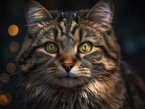 American bobtail Сat portrait close up created with Generative AI technology