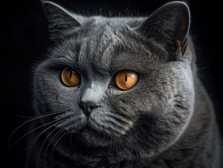 British Shorthair Сat portrait close up created with Generative AI technology