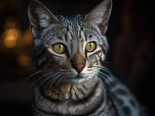 Egyptian mau Сat portrait close up created with Generative AI technology
