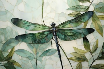 Mosaic of colorful dragonfly