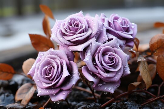 Purple rose with dew drops