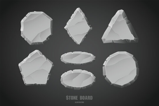 Stone Menu Board, Rock Button, Gray Stone Banner, Stone Ui Element