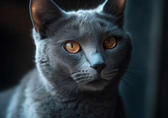 Russian blue Сat portrait close up created with Generative AI technology