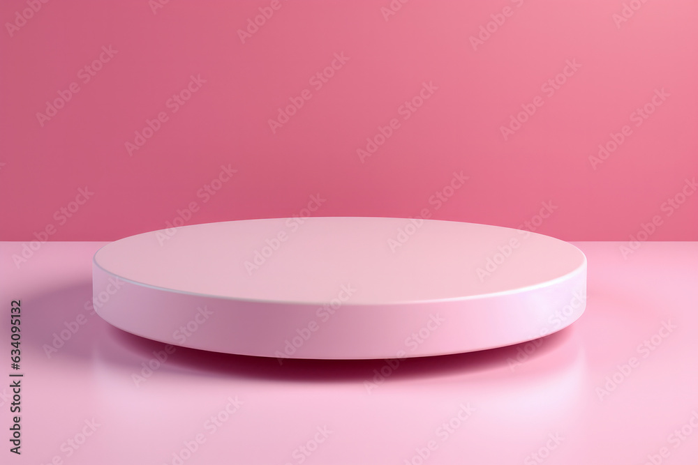 Poster Round podium stands in front of a pink background, creating an attractive mock-up or visual representation for display, products, and minimal templates.