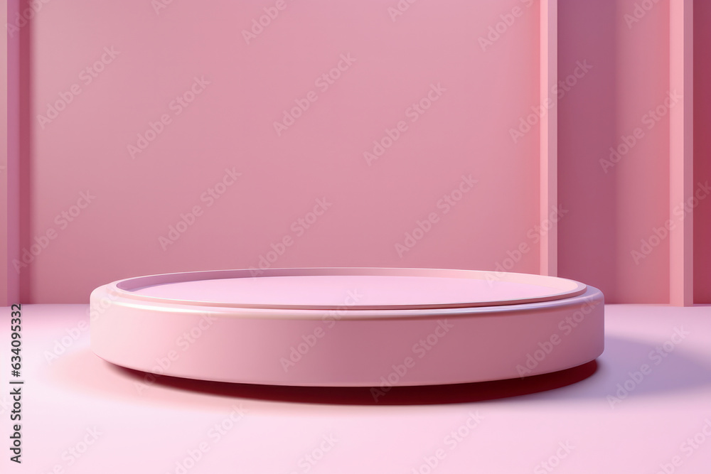 Poster Round podium with a unique geometric shape and a pink background is suitable as a minimalist template that provides a modern and creative aesthetic.