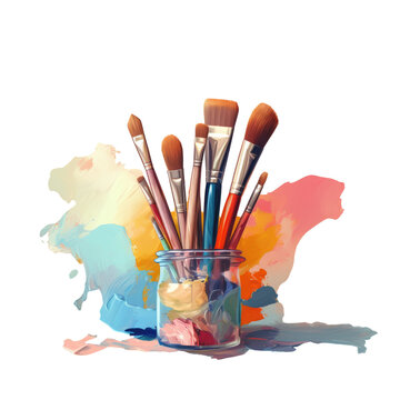 Art supplies like paints and brushes
