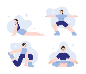 Fototapeta na wymiar The concept of a healthy lifestyle. Women practicing yoga. Health care active lifestyle and sports. Set of cartoon flat vector illustrations