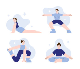 Obraz premium The concept of a healthy lifestyle. Women practicing yoga. Health care active lifestyle and sports. Set of cartoon flat vector illustrations