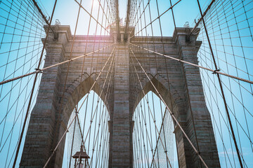 Brooklyn Bridge with blue sky
