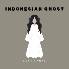 indonesian kuntilanak ghost mascot character illustration
