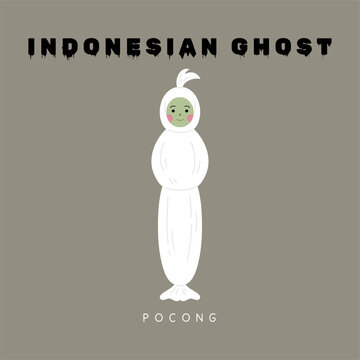 indonesian pocong ghost mascot character illustration