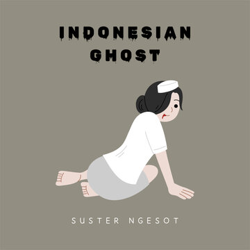 indonesian suster ngesot ghost mascot character illustration