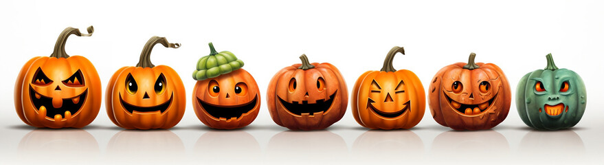 Hilarious Halloween Jack O'Lantern Pumpkins in a Spooky Line-up