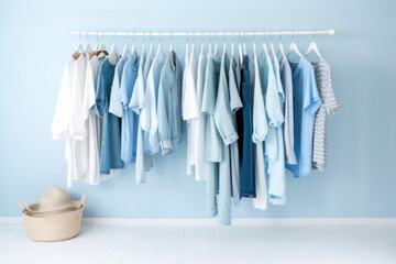 Summer wardrobe. capsule summer wardrobe in a white room. 