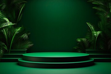 Limbo Green Studio Background. 3D Rendering of Geometric Shapes Creating a Blank Space Scene Concept for Your Designs. Generative AI