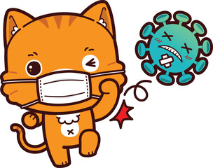 Cute little orange cat wearing a Medical mask for prevent Corona virus and fighting virus