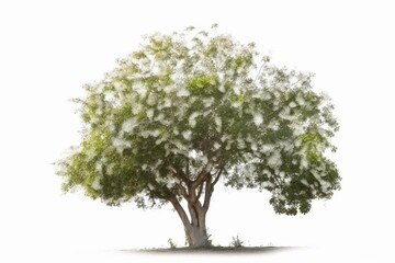 Isolated white tropical tree from northeastern Thailand, the wild almond (Irvingia Malayana). Generative AI