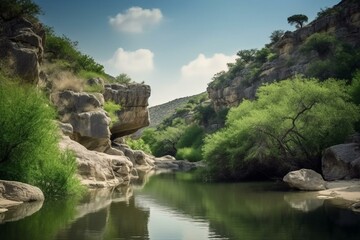 Fototapeta na wymiar Breathtaking river view in Texas canyon. Generative AI
