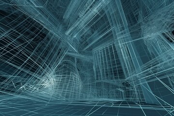 Futuristic abstract architecture made of wireframe. Generative AI