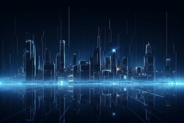 Futuristic illuminated metropolis background. Innovative landing page. CGI city. Generative AI