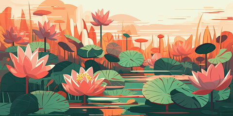 Lotus - Minimalistic flat design illustration. Image for a wallpaper, background, postcard or poster