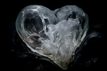 Ice formed into a shape resembling a heart. Generative AI