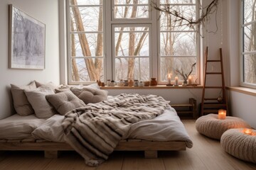 cozy bedroom with freshly made bed and pillows