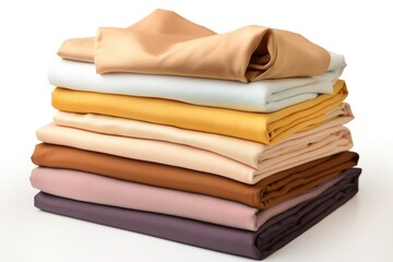 neatly folded bed linens on a white background