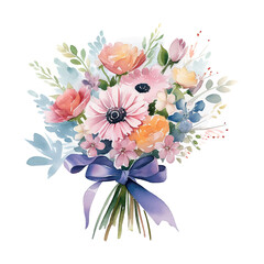 Pink bouquet for teacher watercolor on white background. Watercolor school illustration.