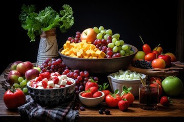 Obraz na płótnie Canvas fruit salad ingredients on rustic table