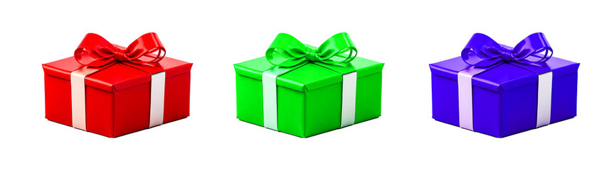Red green and blue color Christmas gift boxes PNG Transparent background