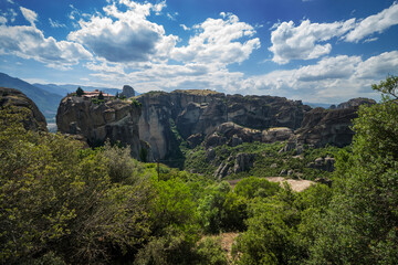 View to Holy Trinity Monastery in Meteora, Greece