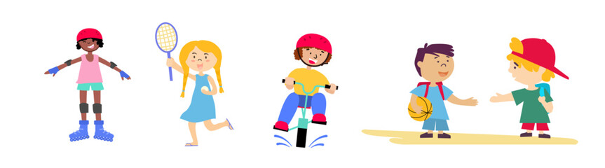 children character vector. set of active children, sport lifestyhle