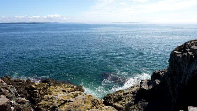 wide view of atlantic coastline with waves crashing ashore