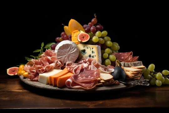 Sliced Deli Meats And Cheeses On A Plate