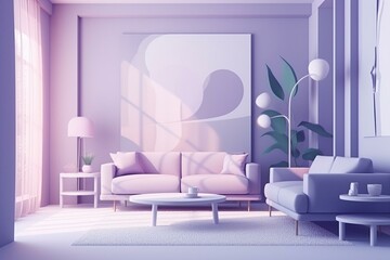 Digital lilac living room illustration with abstract concept design. Generative AI