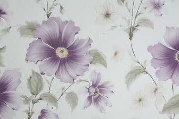 Purple floral wallpaper on gray with white border. Generative AI