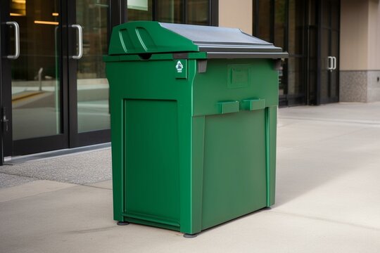 Green trash receptacle able to open and close. Generative AI