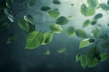 Fototapeta na wymiar Green leaves floating in air, purifying atmosphere. Generative AI