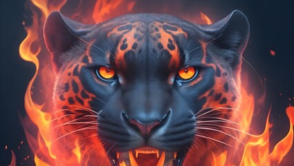 Fototapeta premium Blazing Panther: A Fiery Visage of a Fierce and Majestic Panther