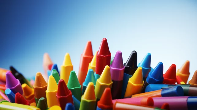 Imagine of colorful pens, markers, crayons in pencil box on yellow  background Stock Photo by Wavebreakmedia