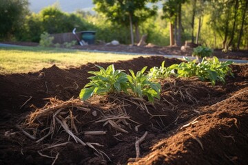 Fototapeta premium no-till garden bed with mulch-covered soil