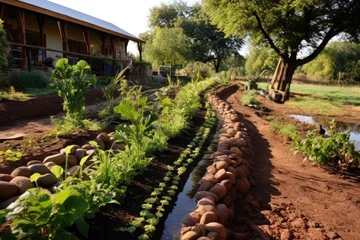 Fototapeten permaculture swale system for water conservation © altitudevisual