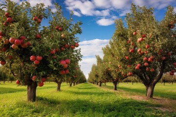 Fototapeta na wymiar apple tree orchard landscape during harvest season