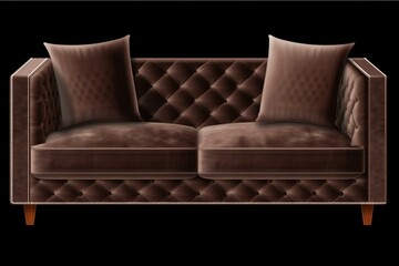 Sleek brown sofa on transparent background. Generative AI