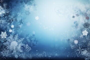 A lovely celebratory backdrop adorned with frosty snowflakes. This wintertime banner features room for text. Generative AI