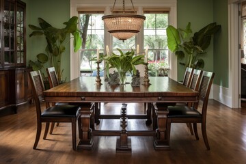 Fototapeta premium a neatly polished wooden dining table set