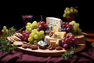 cheese platter with grapes and nuts
